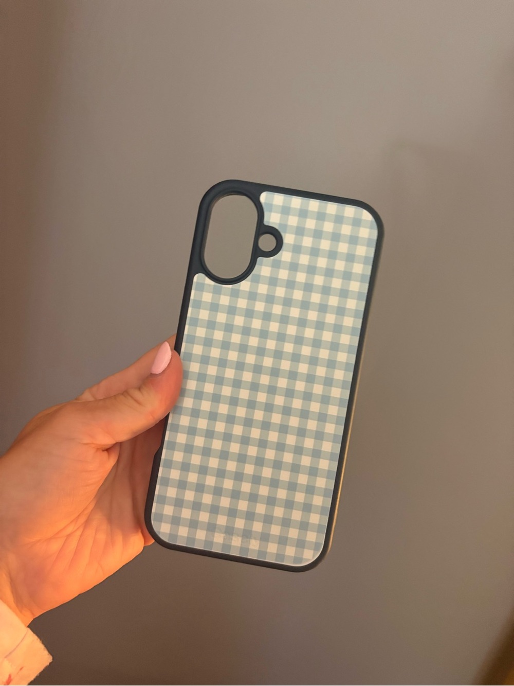 Unbranded Blue Gingham Protective Phone Case with Black Bumper
